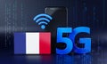 France Ready for 5G Connection Concept. 3D Rendering Smartphone Technology Background