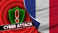 France Realistic Flag with Cyber Attack Title Fabric Texture 3D Illustration