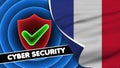 France Realistic Flag with Cyber Security Title Fabric Texture 3D Illustration