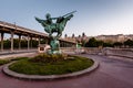 France Reborn Statue on Bir-Hakeim Bridge at Dawn, Paris