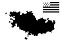 France region Brittany map and flag vector silhouette illustration isolated.