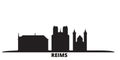 France, Reims city skyline isolated vector illustration. France, Reims travel black cityscape