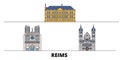 France, Reims flat landmarks vector illustration. France, Reims line city with famous travel sights, skyline, design.