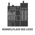 France. Rennes,Place Des Lices, travel landmark vector illustration Royalty Free Stock Photo