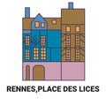 France. Rennes,Place Des Lices, travel landmark vector illustration