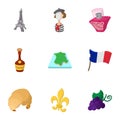 France Republic icons set, cartoon style Royalty Free Stock Photo
