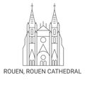 France, Rouen, Rouen Cathedral, travel landmark vector illustration