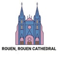 France, Rouen, Rouen Cathedral, travel landmark vector illustration