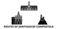 France, Routes Of Santiago De Compostela flat travel skyline set. France, Routes Of Santiago De Compostela black city