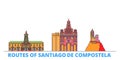 France, Routes Of Santiago De Compostela line cityscape, flat vector. Travel city landmark, oultine illustration, line