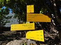 France Savoie Alps Maurienne Directional signs for walks and hikes at the Pont des Essarts 1280m above sea level