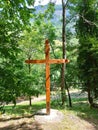 France Savoie Maurienne Le ChÃ¢tel New wood cross with trees Royalty Free Stock Photo