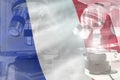 Microscope on France flag - science development conceptual background. Research in vaccine or chemistry, 3D illustration of object