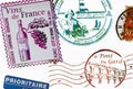 France Stamp Postal. Design retro travel and wine.