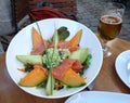 France Strasbourg Food Classic French Cuisine Salmon Ham Melon European Dinner Set Fresh Veggies Salad Fruits Beer Bread Salad