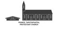 France, Taputapuatea, Protestant Church travel landmark vector illustration Royalty Free Stock Photo