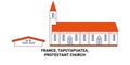 France, Taputapuatea, Protestant Church travel landmark vector illustration Royalty Free Stock Photo