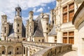 France. Terrace and decorated chimneys at the top of the Chateau de Chambord, 1519 - 1547 years