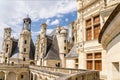 France. Terrace and decorated chimneys at the top of the Chateau de Chambord, 1519 - 1547 years