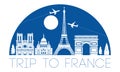 France top famous landmark silhouette and dome with blue color style,travel and tourism Royalty Free Stock Photo