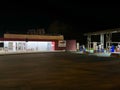 France - 05.10.2023: Total Energie truck refueling station with a rest room for drivers at night Royalty Free Stock Photo