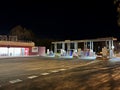 France - 05.10.2023: Total Energie truck refueling station with a rest room for drivers at night Royalty Free Stock Photo