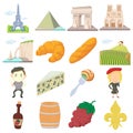 France travel icons set, cartoon style