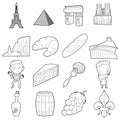 France travel icons set, outline style