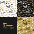 France travel love city seamless pattern gold text