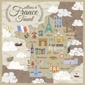 France travel map Royalty Free Stock Photo