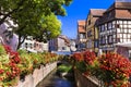 Impressive Colmar town,view with canals,traditional colorful houses and flowers,Alsace region,France.