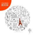 France travel, sketch. Page for your coloring book