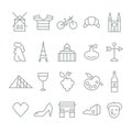 France travel traditional objects symbols icons collection