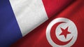 France and Tunisia two flags textile cloth, fabric texture