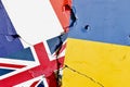 France, UK (Great Britain), Ukraine national flag isolated on broken wall