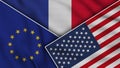 France United States of America European Union Flags Together Fabric Texture Illustration