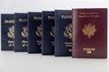 1 France 5 United States passports transparent background, prespective camera angle