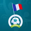 France vector flag pinned to a soccer ball. European football 2020 tournament final stage. Official championship colors and style Royalty Free Stock Photo