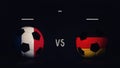 France vs Germany Euro 2020 football matchday announcement. Two soccer balls with country flags, showing match infographic,