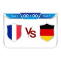 France VS Germany football match scoreboard with shield shape blue color lower thirds template for sports like soccer and football Royalty Free Stock Photo