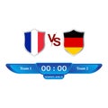 France VS Germany scoreboard with shield shape blue color lower thirds template for sports like soccer and football. Vector Royalty Free Stock Photo