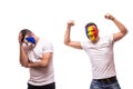 France vs Romania on white background. Football fan of Romania and France national teams Royalty Free Stock Photo