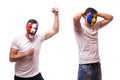 France vs Romania on white background. Football fans of Romania and France national teams Royalty Free Stock Photo