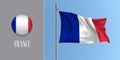 France waving flag on flagpole and round icon vector illustration. Royalty Free Stock Photo