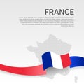 France wavy flag and mosaic map on white background. Wavy ribbon color flag of france. National poster. Business booklet. Vector