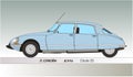 Citroen DS coloured silhouette outlined, vintage classic car