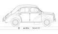 Renault 4CV vintage car silhouette, 1947, vector illustration