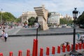 Francesc Macia Monument - inverted concrete staircase and Bronze Bust in Placa de Catalunya or Catalonia Square in Barcelona,