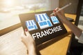 Franchise business model and growth concept on device screen. Royalty Free Stock Photo