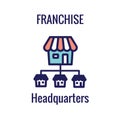 Franchise Icon Set with Home Office, corporate Headquarters and